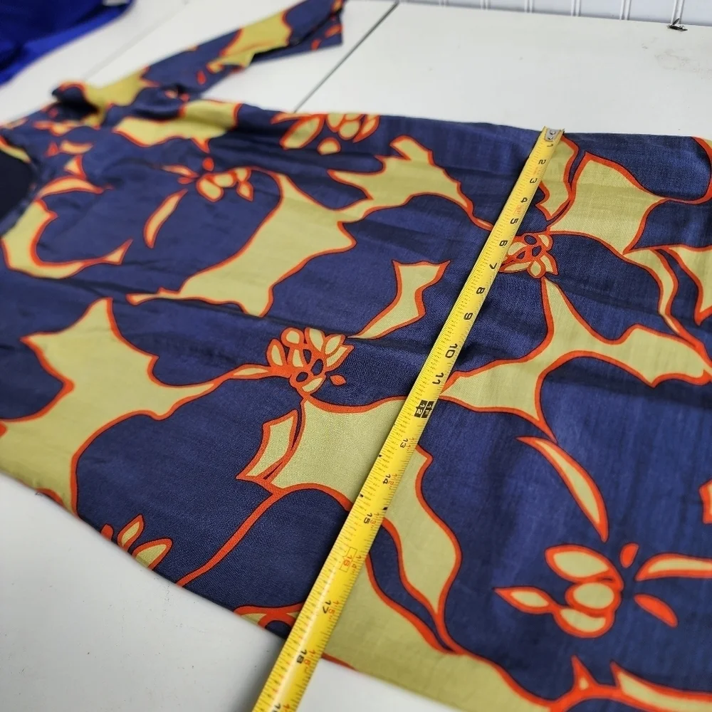 Ann Taylor LOFT Floral Knee Length Dress Navy Blue Green Orange 3/4 Sleeve 0P